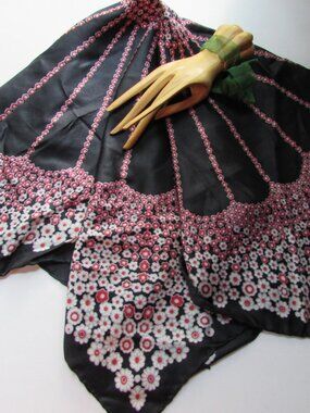 Lazarus Silk Scarf Made in Italy Black with Pink Blossoms